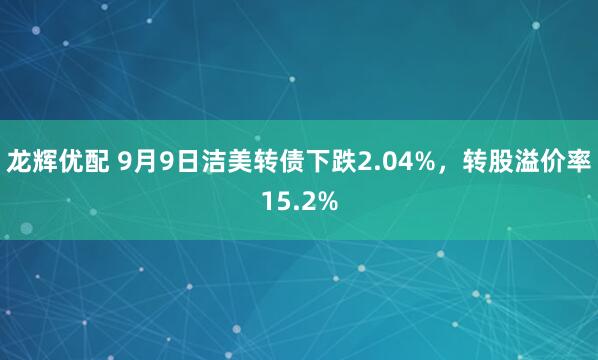 龙辉优配 9月9日洁美转债下跌2.04%，转股溢价率15.2%